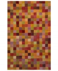 Pixelated perfection. With fiery sunset tones of crimson and gold accented by spectral lowlights, the Petra rug offers a different vista from every angle. Hand-tufted and hand-finished for a rich, lustrous sheen, this plush wool rug adds a compelling sense of warmth to any room. Pixelated perfection. With fiery sunset tones of crimson and gold accented by spectral lowlights, the Petra rug offers a different vista from every angle. Hand-tufted and hand-finished for a rich, lustrous sheen, this plush wool rug adds a compelling sense of warmth to any room.