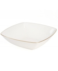 With lightweight construction in fine bone china, a softly squared design and platinum edging, the Mikasa Couture Platinum hostess bowl (shown back) offers a new take on sophisticated modern dining. With lightweight construction in fine bone china, a softly squared design and platinum edging, the Mikasa Couture Platinum hostess bowl (shown back) offers a new take on sophisticated modern dining.