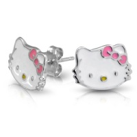 Bling Jewelry Girls Pink White Enamel Cool Kitty Cat Stud Earring 925 Silver