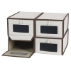 Household Essentials Set of Four Small Shoe Storage Boxes, Natural Canvas with Brown Trim
