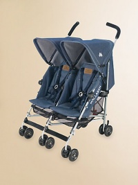 An all purpose, stylish and lightweight buggy for two with a high-performance aluminum frame and carry handle for easy storage and portability.Five second one-hand compact umbrella foldWeighs about 23 poundsMultiple seat position reclineRemovable An all purpose, stylish and lightweight buggy for two with a high-performance aluminum frame and carry handle for easy storage and portability.Five second one-hand compact umbrella foldWeighs about 23 poundsMultiple seat position reclineRemovable