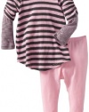 Splendid Littles Baby-girls Newborn Charcoal Stripe Thermal Tunic Set, Pink Ribbon, 18-24 Months