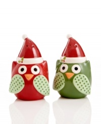 Irresistibly cute and cartoonish, Christmas Cut-Outs owl salt and pepper shakers set the tone for a holly, jolly Christmas.