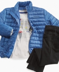 For your little urbanite is this versatile set by Kenneth Cole. It includes a pair of essential 5-pocket jeans, a long sleeve t-shirt with a metropolitan graphic, and a trendy puffer jacket. Can be easily mixed and matched. For your little urbanite is this versatile set by Kenneth Cole. It includes a pair of essential 5-pocket jeans, a long sleeve t-shirt with a metropolitan graphic, and a trendy puffer jacket. Can be easily mixed and matched.