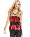 Turn up the shine in this colorblocked sequin top from DKNY Jeans.