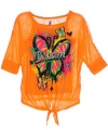 Beautees Dream of the Butterflies 2-Piece Top (Sizes 7 - 16) - neon orange, 12 - 14