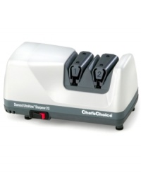 Feeling a little dull? Whip your knives into shape with this easy-to-use sharpener, which welcomes both straight edge and serrated knives in and returns them better than new. Two stages deliver precision angle control by utilizing 100% diamond abrasives. Model M312. Feeling a little dull? Whip your knives into shape with this easy-to-use sharpener, which welcomes both straight edge and serrated knives in and returns them better than new. Two stages deliver precision angle control by utilizing 100% diamond abrasives. Model M312.