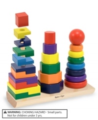 Match and sort these 25 colorful wooden pieces – skill-building is just part of the fun. Rings, octagons, and rectangles can be slotted onto the three rods, stacked on top of each other, or lined up to compare shapes, sizes, and colors. This first-concepts set is a manipulatives all-star! Match and sort these 25 colorful wooden pieces – skill-building is just part of the fun. Rings, octagons, and rectangles can be slotted onto the three rods, stacked on top of each other, or lined up to compare shapes, sizes, and colors. This first-concepts set is a manipulatives all-star!