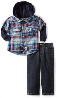 Nannette Baby-boys Infant Bear Flannel 2 Piece Pant Set, Navy, 12 Months