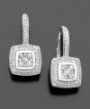 Vintage inspiration. Round-cut diamonds (1 ct. t.w.) in a chic square pattern adorn Effy Collection sparkling drop earrings. Crafted in 14k white gold. Approximate drop: 3/4 inch.