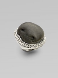 Shimmering Swarovski crystals flank a hand-painted resin stone, cast from a river rock.Crystal Resin Rhodium plated Width, about 1¼ Length, about 1½ Made in USA Shimmering Swarovski crystals flank a hand-painted resin stone, cast from a river rock.Crystal Resin Rhodium plated Width, about 1¼ Length, about 1½ Made in USA