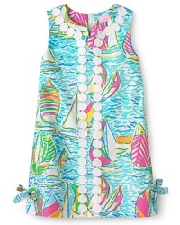 This lace-trimmed shift dress from Lilly Pulitzer updates a classic look with a bold marine-inspired print and bow accents at the hem. This lace-trimmed shift dress from Lilly Pulitzer updates a classic look with a bold marine-inspired print and bow accents at the hem.