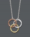 An eternal circle design that's effortlessly stylish. Studio Silver's pendant features three interlocking circles in a variety of metallics for truly versatile style. Crafted in sterling silver, 18k rose gold over sterling silver. and 18k gold over sterling silver. Approximate length: 16 inches. Approximate drop: 1/4 inch.