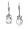 Bling Jewelry Bridal Pave Encrusted Crown Pearl Drop Leverback Earrings