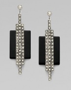 A sleek Art Deco design, combining dramatic rectangles of black onyx with shimmering Swarovski crystals.CrystalSilverplatedLength, about 2¼Post backMade in Italy