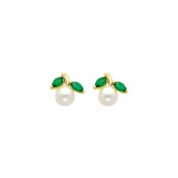 14K Yellow Gold Pearl Drop CZ Stud Earrings with Screw-back for Baby and Children