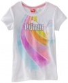 Puma - Kids Girls 7-16 Rainbow Crew Neck Tee, White, Medium