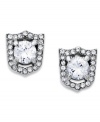 Display your impeccable style with these stud earrings from Juicy couture. In a shield design, they flaunt glistening crystal accents for a lasting effect. Crafted in silver tone mixed metal. Approximate diameter: 1/4 inch.