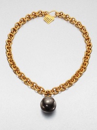 A large gunmetal-finished sphere on an 18k goldplated link chain. Brass18k goldplated brassLength, about 20Pendant size, about 1Hook closureMade in USA A large gunmetal-finished sphere on an 18k goldplated link chain. Brass18k goldplated brassLength, about 20Pendant size, about 1Hook closureMade in USA