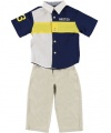 Nautica Sportswear Kids Baby-boys Infant Short Sleeve Woven Shirt with Pant