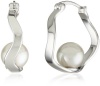 Majorica 8mm White Round Pearl in 18K Gold Vermeil or Sterling Silver Hoop Earrings