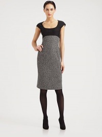Impeccably tailored from micro-patterned wool tweed, crowned with a solid scoopneck bodice.ScoopneckCap sleevesContrast bodiceCurved empire seamBack ventConcealed back zipFully linedAbout 26 from natural waist87% wool/12% polyamide/1% elastaneDry cleanMade in Italy of imported fabricModel shown is 5'10½ (177cm) wearing US size 4. Impeccably tailored from micro-patterned wool tweed, crowned with a solid scoopneck bodice.ScoopneckCap sleevesContrast bodiceCurved empire seamBack ventConcealed back zipFully linedAbout 26 from natural waist87% wool/12% polyamide/1% elastaneDry cleanMade in Italy of imported fabricModel shown is 5'10½ (177cm) wearing US size 4.