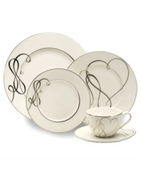 Sweet yet sophisticated, a loopy heart design sweeps across the porcelain Love Story 5-piece place settings from Mikasa. Complete with a sparkling platinum rim, this flirty ribbon pattern captivates everyone at your dinner table. Sweet yet sophisticated, a loopy heart design sweeps across the porcelain Love Story 5-piece place settings from Mikasa. Complete with a sparkling platinum rim, this flirty ribbon pattern captivates everyone at your dinner table.