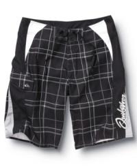 With a blown-out plaid pattern, these board shorts from Quiksilver are ready to hit the sand and surf. With a blown-out plaid pattern, these board shorts from Quiksilver are ready to hit the sand and surf.
