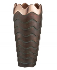 Featuring a bold new look for Nambe's signature metal, the Copper Canyon vase captures the striking beauty of the American Southwest in brilliant copper. A rippled shape inspired by the region's wind- and water-worn canyons is finished with a rustic green patina. Featuring a bold new look for Nambe's signature metal, the Copper Canyon vase captures the striking beauty of the American Southwest in brilliant copper. A rippled shape inspired by the region's wind- and water-worn canyons is finished with a rustic green patina.