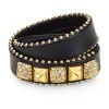 Juicy Couture Heavy Metal Skinny Leather Wrap Bracelet w Pyramid Studs