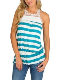 Mod 20 Women's Ruffle Hem Striped Lace Tank