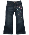 Decorate her sweetly. Dainty embroidered hearts on the pant of these jeans from Osh Kosh are cute details to complement her look.