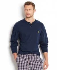 By Nautica is this comfortable henley made from 100% cotton for breathability and coziness. By Nautica is this comfortable henley made from 100% cotton for breathability and coziness.