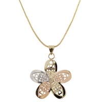 18k Yellow Gold Layered Rose Gold and Silver Rhodium Plated Flower Heart Open Cutout Necklace Pendant 18k Yellow Gold Layered Rose Gold and Silver Rhodium Plated Flower Heart Open Cutout Necklace Pendant