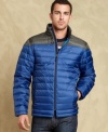 Get the season's most on-trend style with this colorblocked puffer jacket from Tommy Hilfiger.