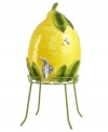 Irresistibly bright, fun and teeming with figural detail, the Lemon beverage dispenser from Martha Stewart Collection goes a long way in reviving casual kitchens and tables. A stand makes for easier refills.