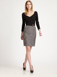 A seductive neckline meets an embellished waistline and curve-hugging skirt.V-necklineLong sleevesBack zipperAbout 24 from natural waist41% polyester/19% polyurethane/18% acrylic/17% wool/5% polyamideDry cleanMade in ItalyModel shown is 5'10½ (179cm) wearing US size 4. A seductive neckline meets an embellished waistline and curve-hugging skirt.V-necklineLong sleevesBack zipperAbout 24 from natural waist41% polyester/19% polyurethane/18% acrylic/17% wool/5% polyamideDry cleanMade in ItalyModel shown is 5'10½ (179cm) wearing US size 4.