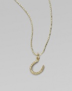 Good luck comes in a shimmering form - a horseshoe pendant on a 14k gold ball chain. Diamonds, 0.10 tcw 14k yellow gold Chain length, about 16 Pendant length, about ¼ Lobster clasp Imported