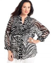 Sheer elegance: Jones New York Signature's three-quarter sleeve plus size tunic top, boasting a wild print. Sheer elegance: Jones New York Signature's three-quarter sleeve plus size tunic top, boasting a wild print.