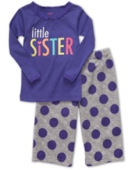 She can shout out her big sister in this comfy Little Sister pajama top and pants set from Carter's. She can shout out her big sister in this comfy Little Sister pajama top and pants set from Carter's.