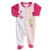 ABSORBA Baby-Girls Newborn Velour Footie, White/Pink, 3-6 Months