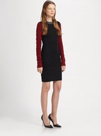 Laid-back look of lightweight merino wool, this classically styled sweater dress has trend-forward colorblock paneling and a slightly fitted silhouette. RoundneckLong sleevesAbout 20 from natural waistMerino woolDry cleanImportedModel shown is 5'7 (174cm) wearing US size Extra Small. Laid-back look of lightweight merino wool, this classically styled sweater dress has trend-forward colorblock paneling and a slightly fitted silhouette. RoundneckLong sleevesAbout 20 from natural waistMerino woolDry cleanImportedModel shown is 5'7 (174cm) wearing US size Extra Small.