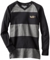 Lrg - Kids Boys 8-20 Ascend Yarn Dye Striped V-Neck Tee, Black Heather, Medium