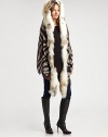 Luxurious, natural fox fur trims this transformable hooded wrap, accented by a zebra print on modal and cashmere.90% modal/10% cashmereAbout 28 X 79Dry cleanMade in ItalyFur origin: Finland