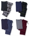 Cotton flannel pant and cotton jersey long sleeve crew neck top sleepwear set by Club Room. Makes a great gift.