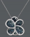 Draw attention to your neckline in this beautiful bloom. Bella Bleu by Effy Collection's stunning pendant features an intricate floral shape with round-cut blue diamond petals (1-1/8 ct. t.w.) trimmed by sparkling white diamonds at the edges (3/8 ct. t.w.). Setting and chain crafted in 14k white gold. Approximate length: 18 inches. Approximate drop: 3/4 inch.