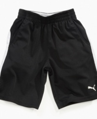 Pull on and GO! Elastic waist shorts from Puma with a contrasting speed stripe down both legs. Pull on and GO! Elastic waist shorts from Puma with a contrasting speed stripe down both legs.