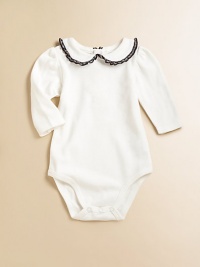 A sweet cotton one-piece features a ribbon-trimmed Peter Pan collar.Peter Pan collarLong puff sleevesBack buttonsBottom snapsCottonMachine washImported Please note: Number of buttons/snaps may vary depending on size ordered. A sweet cotton one-piece features a ribbon-trimmed Peter Pan collar.Peter Pan collarLong puff sleevesBack buttonsBottom snapsCottonMachine washImported Please note: Number of buttons/snaps may vary depending on size ordered.