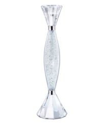 Dramatic rays of light sparkle throughout the length of this Swarovski crystal candleholder. A stunning table-topper that complements the rest of the Crystalline Stemware collection. 9 tall. Dramatic rays of light sparkle throughout the length of this Swarovski crystal candleholder. A stunning table-topper that complements the rest of the Crystalline Stemware collection. 9 tall.