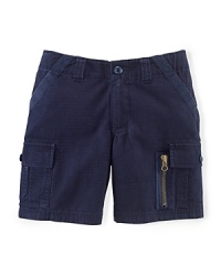 This classic flat-front cotton cargo short is updated with rugged pockets for a cool look. This classic flat-front cotton cargo short is updated with rugged pockets for a cool look.